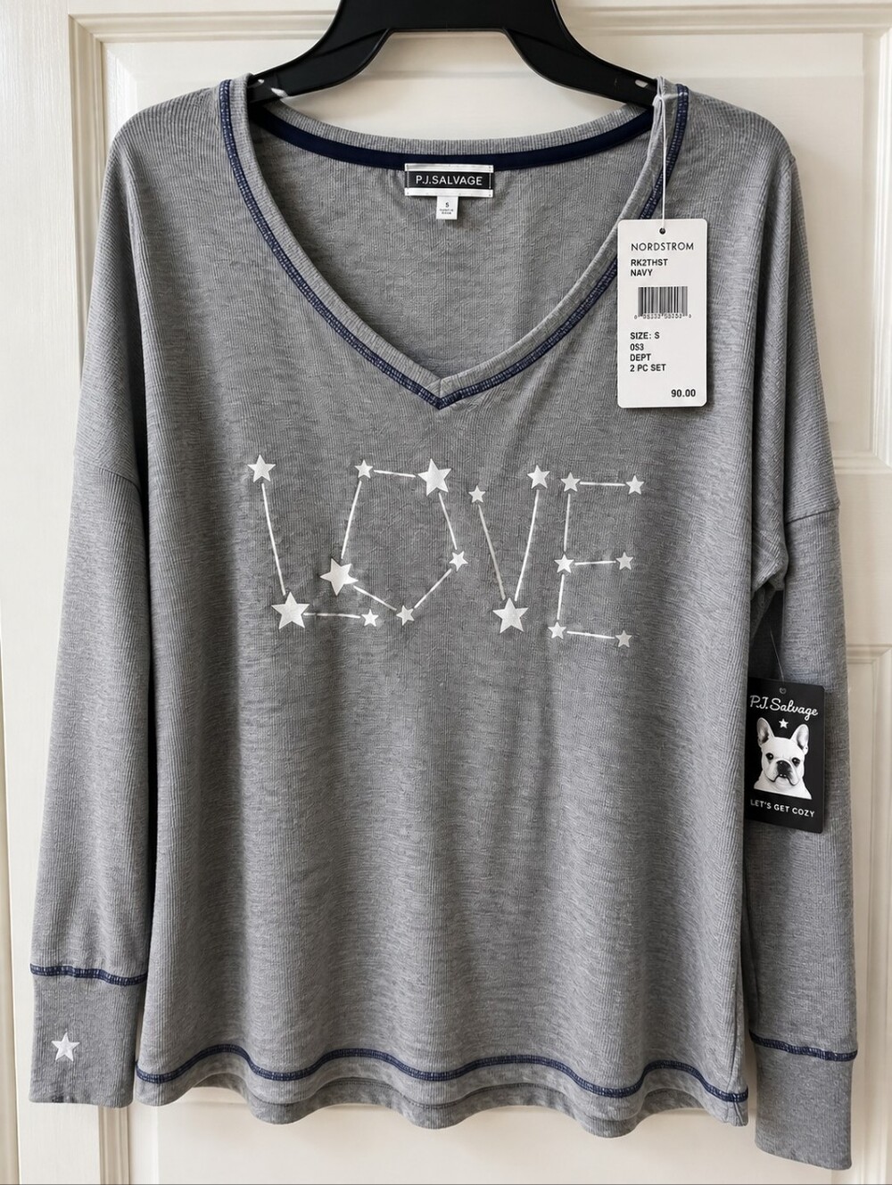 NWT P.J. Salvage Star Constellation Gray V-Neck Top Small